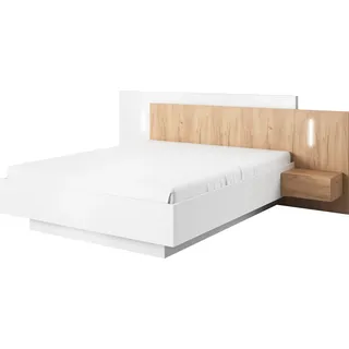 Generisch Modernes Bett 3D z Nachttischen + Metallrahmen - Weiß, Bronze