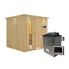 KARIBU Sauna »Valga«, inkl. 9 kW Saunaofen mit externer Steuerung, für 4 Personen - beige