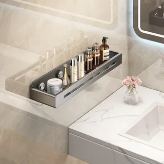 Voldra Duschablage Ohne Bohren, Selbstklebend Duschregal Badregal Ohne Bohren Shampoo Halterung Für Dusche Wandregal Badezimmer Zum Kleben Metall Badablage Waschbeckenablage(1 Stück, Grau)