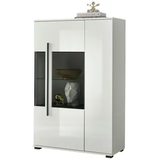 furn.design Highboard weiß Hochglanz Wohnzimmer Esszimmer Vitrine 90 x 140 cm Design-D - 90 cm X 140 cm