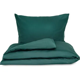 Satinbettwäsche dunkelgrün, Reißverschluss – 140 x 220, 70 x 90 cm - Grün