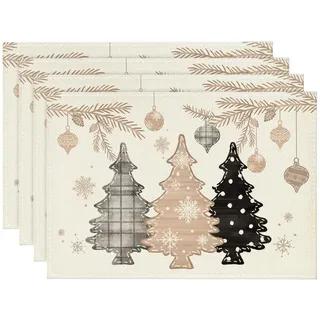 Artoid Mode Rosa Kiefer Bäume Weihnachten Platzsets 4er Set, 30x45cm Winter Xmas Tischset Waschbar Platzdeckchen Küche Party Deko