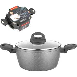 Kochtopf INDUKTION Aluguss TOPF Gas mit Glasdeckel Grau Suppentopf 2,7 Liter