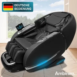 AMBINESS Massagesessel Relaxsessel YUNA | 60 Massageprogramme | deutsche Bediensprache | Zero Gravity-Funktion | 3D-Massagetechnologie Ganzkörpermassage + Wärmefunktion | Vitalwertmessung | Schwarz - Schwarz