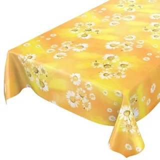 ANRO Wachstuchtischdecke Wachstuch Wachstischdecke Tischdecke Kamille Gelb Blumen Sonne 220x140cm abwaschbar wasserabweisend Gartentischdecke Meterware pflegeleicht Lotuseffekt