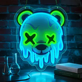 Flixyticy Eisbär Neon Schild für Wanddeko, Ice Bear Leuchtreklame, LED Leuchtschild Hängeschild Türschild USB-Betrieb mit dimmbarem Schalter für Junge Spielzimmer Feiertag Geburtstag (Ice Bear)