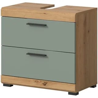 inn.furn Waschbeckenunterschrank "Shawn" in Salbei grün, und Eiche 60 cm, mit Schubladen - Grün, Naturbelassen