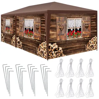 Tectake Pavillon Almchalet 6 x 3 m inkl. 6 Seitenteile Braun