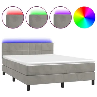 vidaXL Boxspringbett mit Matratze & LED Hellgrau 140x200 cm Samt - Grau