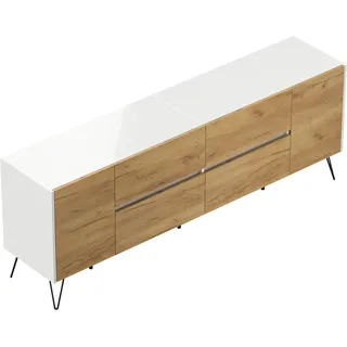 Posseik Sideboard Industrial J 4 Schubladen 2 Türen 200 cm Weiß Eiche Front