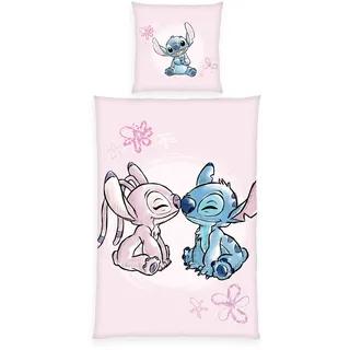 Herding Bettwäsche Disney's Stitch, Kopfkissenbezug ca. 80 x 80 cm, Bettbezug ca. 135 x 200 cm, Mit Reißverschluss und Wendemotiv, 100% Baumwolle/Renforcé