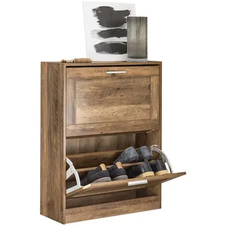 SoBuy Schuhschrank Braun, Holzwerkstoff, 60x79x23 cm, Garderobe, Schuhaufbewahrung, Schuhkipper Schuhablage mit 2 Klappen FSR137-F