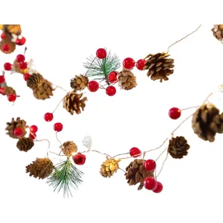 LED Lichterkette mit Tannenzapfen, Beeren & Glöckchen, 2m 20LED, für Innen/Außen Weihnachtsdeko