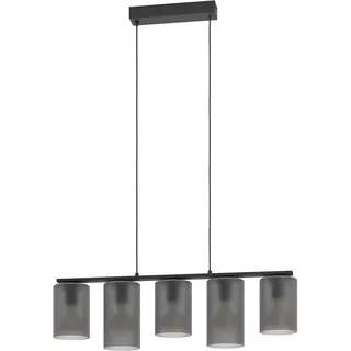 EGLO Hängelampe Colomera, Pendelleuchte 5-flammig über Esstisch, elegante Esszimmerlampe aus Metall in Schwarz und Rauchglas, E27 Fassung, 80 cm