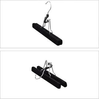 Hosenbügel-Set, 5er-Set – Klemme – Samt – Holz – rutschfest – B: 25 cm – Hosenbügel – Kleiderbügel – schwarz – Wohnaccessoires – Aufbewahrungssystem für Hosenbügel