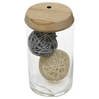 Mimbre Natural Blumentopf aus Glas mit Holzdeckel und LED (10,5 × 10,5 × 18)