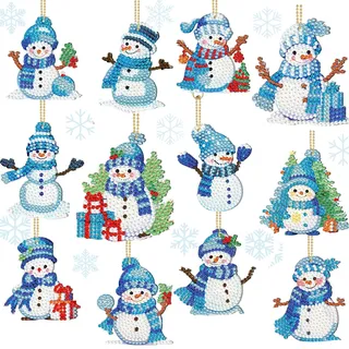 EFNHJF5 12 Stück Schneemann Diamond Painting Schlüsselanhänger Kit,Diamond painting kinder,DIY Doppelseitige Diamond Painting Weihnachten Deko