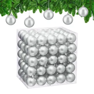 Relaxdays Weihnachtskugeln 100er Set, Weihnachtsdeko, Mattes Design, Christbaumkugel, Tannenbaumschmuck ∅ 6 cm, Silber
