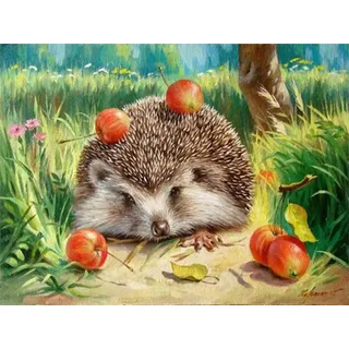 Pracht Creatives Hobby Diamond Painting Set, Bild mit Motiv Igel und Zubehör, Größe ca. 25 x 35 cm, Bastelset zum Malen mit Glitzersteinchen für Kinder ab 5 Jahren