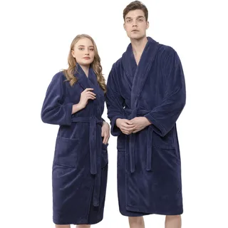 Bademantel HAMMETEX "Bademantel unisex, ultraweicher & flauschiger Fleecemantel" Gr. S, blau (dunkelblau), L:122cm, Fleece, Hausmäntel, Bademantel, ideal für Sauna & Spa, Hotelbademantel, Morgenmantel