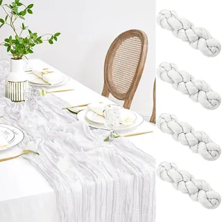 yosiio Tischläufer Weiß, 4 Stück Käsetuch Tischläufer, Seihtuch Tischläufer Tischdeko Geburtstag für Boho, Hochzeit, Party Geburtstag Dekoration 90 x 300 cm