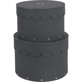 BIGSO WILMA 2er-Set runde Aufbewahrungsbox mit Deckel – Ordnungsbox mit Deckel für Kleidung, Spielzeug usw. – Dekorative runde Box aus Faserplatte und Papier in Leinenoptik – schwarz