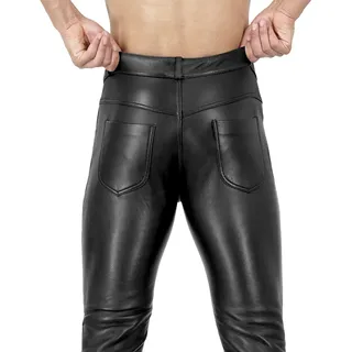 Bockle® New STRETCH Tube Lamb y Herren Lederhose Lederjeans Leder Röhre Leder, W40/L36 - Schwarz