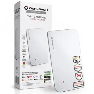 Oehlbach Scope Vision 5G DVB-T2 HD Antenne - Digitale Zimmerantenne - Aktiv DVB-T-Verstärker - Nachfolger unseres Testsiegers - mit 5G Filter - Weiß