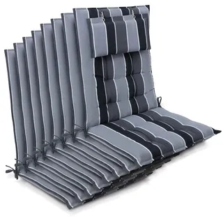 Beautissu Hochlehner Auflage 120 x 50 x 8 cm Anthrazit/Gestreift 8-tlg.