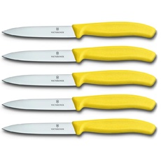 Victorinox 5-tlg Gemüsemesser Set Swiss Classic Gelb – 10 cm ohne Wellenschliff – Tomatenmesser