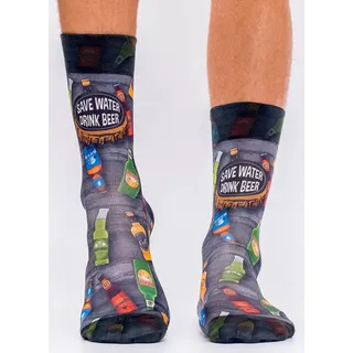 wigglesteps Socken, Drink Beer, Bier, Bierflasche, Kronkorken, grau bunt 41 - 46
