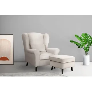 Home affaire Sessel »Ohrensessel CHISTELLE, wahlweise mit Polsterhocker« mit Wellenunterfederung, Maße: B/T/H: 81/87/99 cm, beige