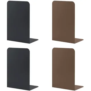 MSDADA Buchstützen aus Metall L, 102x203x135mm, 2 Paar CD Buchständer Kinder, Bücherregal für Schule Zuhause Büro Bibliothek Decorative(Schwarz+Braun)