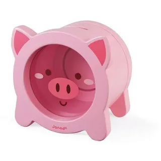 Janod - Schweinchen-Spardose aus Holz für Kinder - Transparente Seite und magnetische Klappe - Kinderzimmer-Deko - Ab 3 Jahren, J04653