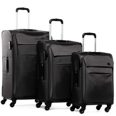 FERGÉ Kofferset 3-teilig Weichschale Calais Trolley-Set - Handgepäck 55 cm, L und XL 3er Set Stoffkoffer Roll-Koffer 4 Rollen Stretch-Flex schwarz