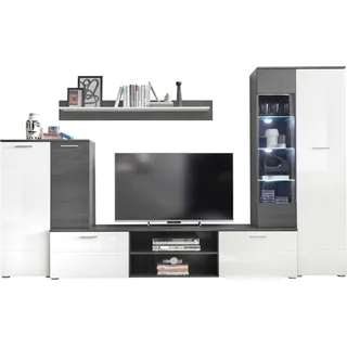 Wohnwand Melody 3 hochglanz weiß lackiert, absetzungen schwarz. - Weiß