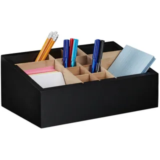 Relaxdays Schreibtisch-Organizer , Schwarz , Holz, Holzwerkstoff , 30x12x18 cm , Büromöbel, Schreibtische