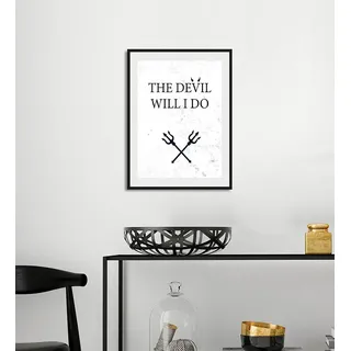 Bild QUEENCE "THE DEVIL WILL I DO", schwarz-weiß (farbe rahmen: schwarz, farbe bild(er): weiß, schwarz), B:30cm H:40cm, Acrylglas, Holz, Papier, Bilder, Bild, HD Premium Poster-Druck inkl. Holzrahmen
