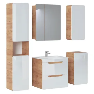 Design Badezimmer Möbel Bad 5tlg. Set Garnitur Schrank Waschbecken Beleuchtung
