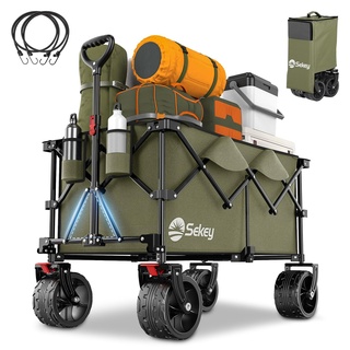 Sekey XXL Plus Bollerwagen Faltbar mit Bremsen 200L 150KG Belastbar, 17x10 cm Extra Breite Reifen All Terrain Bollerwagen, Patentiert Zusammenfaltbar aus Vier Richtungen, XXL-PlusB 4011, Grün