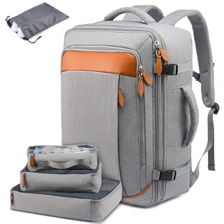 LOVEVOOK Handgepäck Reiserucksack, Erweiterbarer Rucksack Handgepäck Flugzeug, Laptop Rucksack für 17 Zoll Damen Herren, Flug Genehmigt Daypack für Reisen Weekender, Grau