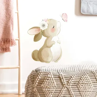 fanquare Kaninchen mit Blumen Wandtattoo Tier Hase Blumen und Schmetterling Wandaufkleber Abziehbilder für Baby Kinderzimmer Kinder Schlafzimmer Wohnzimmer