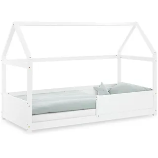 Homestyle4u Hausbett 90 x 200 cm Kiefer lackiert weiß