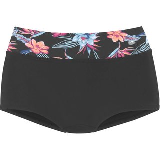 Bikini-Hotpants KANGAROOS "Agave", Damen, Gr. 40, N-Gr, schwarz (schwarz, bedruckt), Recycling-Polyamid, unifarben, Badehosen Bikini-Hotpants, mit bedrucktem Bund, Topseller