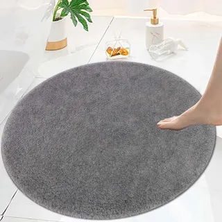 Famibay Badezimmerteppich rutschfest Badematte Waschbar Badteppich Runde 80cm Grau Weiche Badvorleger Teppich Absorbierende Badezimmer Deko Bad Accessoires
