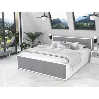 Bett mit Lattenrost Jugendbett Doppelbett hellgrau-weiß 120 / 140 / 160 / 180 cm, Matratze:ohne Matratze, Breite:120x200 cm - Weiß, Hellgrau