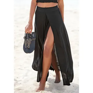 LASCANA Maxirock "mit hohen Schlitzen aus leicht transparenter gekreppter Viskose" luftiger Strandrock, langer Rock mit Beinschlitz, Sommerrock, schwarz