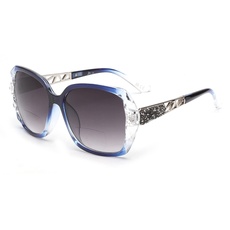 JM Bifokale Lese-Sonnenbrille, übergroße Sonnenleser-Gläser für Frauen UV-Schutz im Freien Klares Blau +2.0