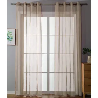 2er Set Ösenvorhänge Transparent »Uni« Gardine HxB 145x140 cm Sand Stores Vorhang Ösen Bleibandabschluß Wohnzimmer, 20332-cn2