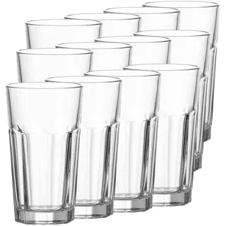 Longdrinkglas LEONARDO "Longdrinkgläser Rock 540 ml 12er Set transparent", bunt (transparent), Glas, Trinkgefäße, Longdrinkglas